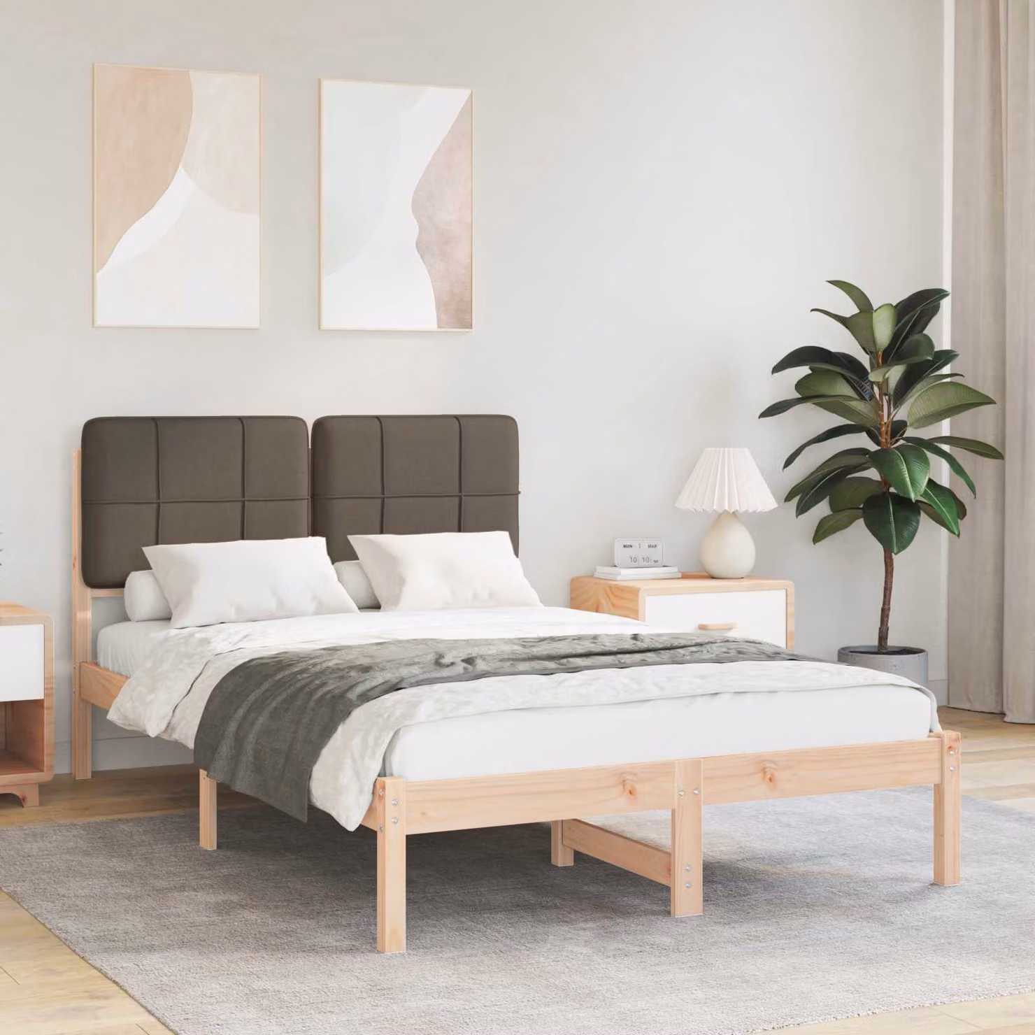Letto con testiera rivestita vidaXL in pino massello color talpa L/P/H: 120 x 200 cm – 1