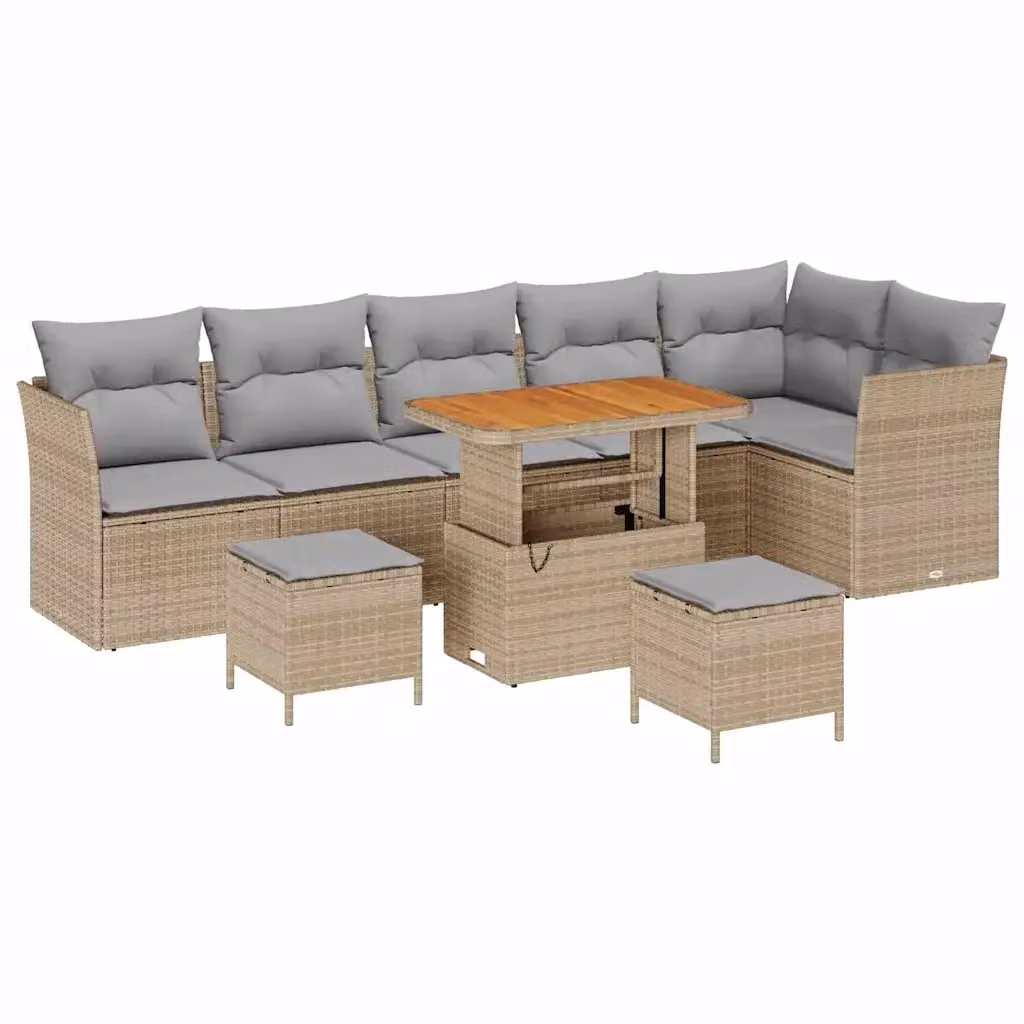 vidaXL Set Divano da Giardino Moderno a L con 9 Pezzi, Colore Beige e Grigio – 2