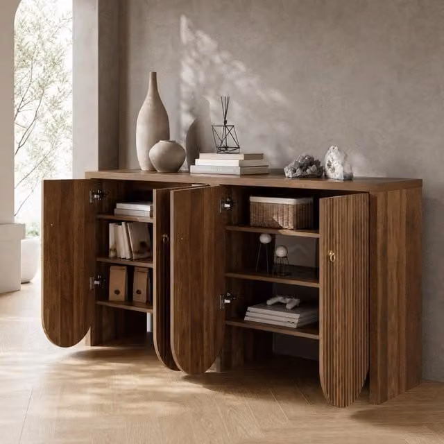 Sideboard moderno REDOM in MDF color marrone con 4 porte, L: 147 cm, P: 40 cm, H: 80 cm