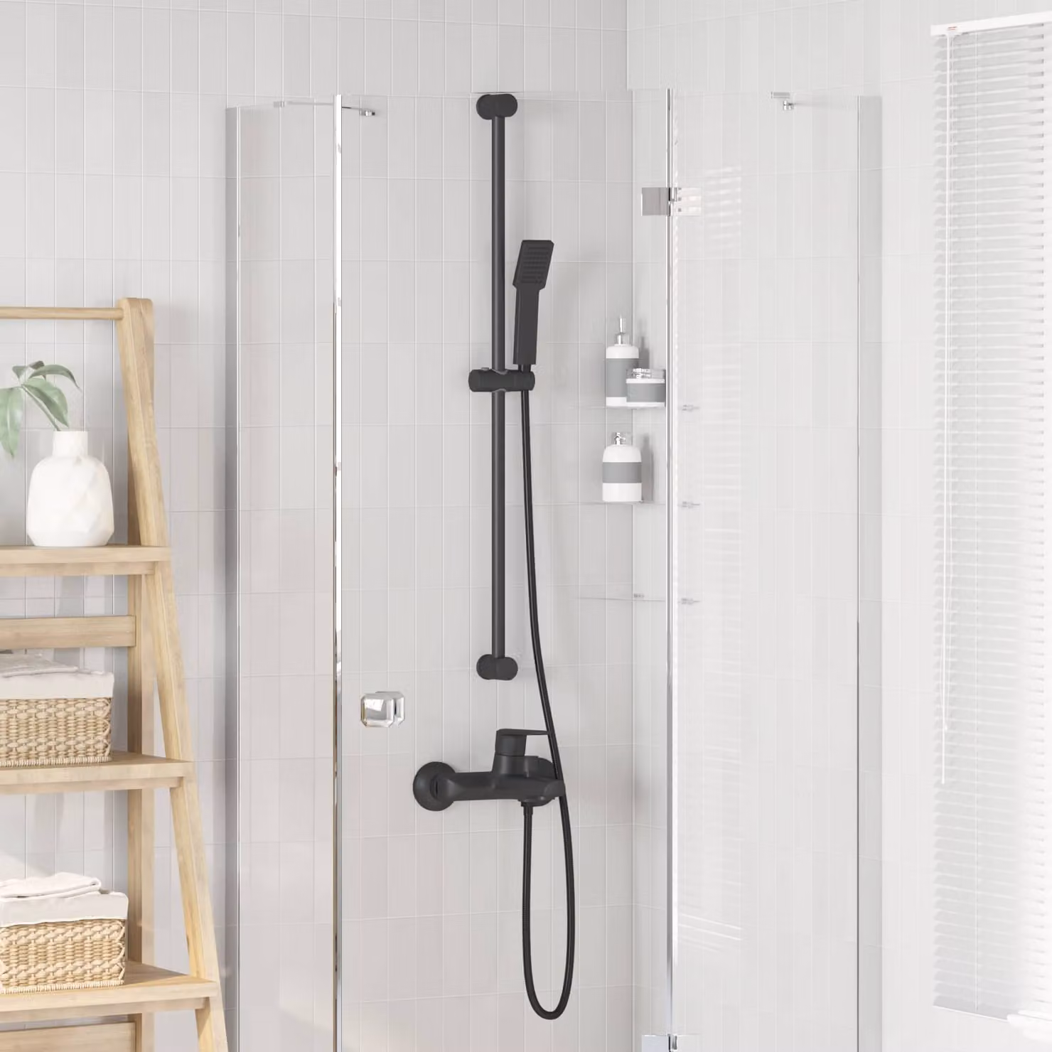 Set di doccia con soffione vidaXL in acciaio inox, colore nero, 150 cm