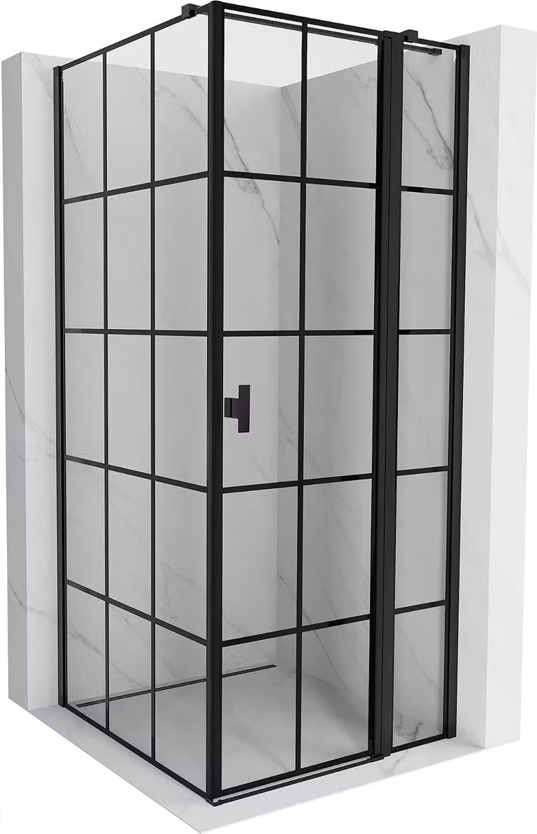 Mexen Mist T cabina doccia a battente destra 80 x 80 cm, griglia nera, nero - 8A4T-080-080-70-77-P