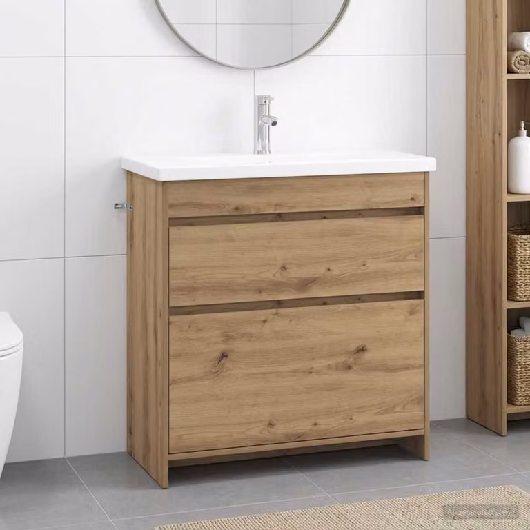 Set di mobili per il bagno moderno vidaXL in legno marrone con cassetti e ante, L 81 cm x P 40 cm x H 84,5 cm