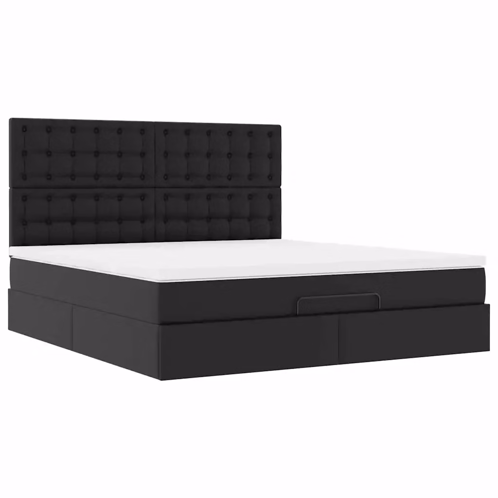 Letto con contenitore a sollevamento e materasso vidaXL in similpelle nero e bianco L 160 x P 200 cm – 2