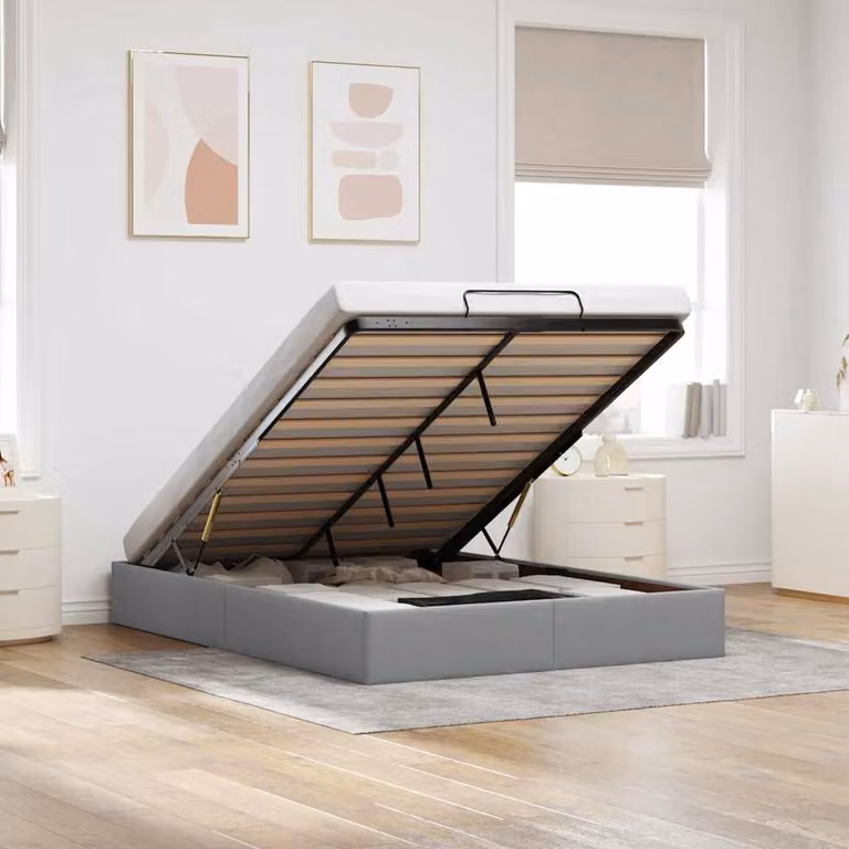 Struttura Letto con Contenitore a Sollevamento vidaXL in Tessuto Grigio L: 140 cm, P: 200 cm, H: 203 cm