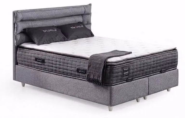 Letto imbottito moderno grigio, struttura in legno, matrimoniale, ideale per la camera da letto, stile lussuoso