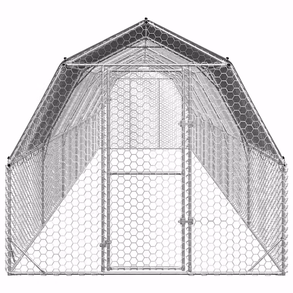 Recinto per polli con tetto Videx in acciaio zincato color argento L: 12 m, H: 2,25 m, P: 2,5 m – 2