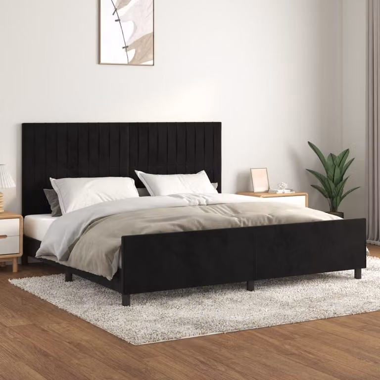 The Living Store Struttura letto con testiera nera 200x200 cm in velluto