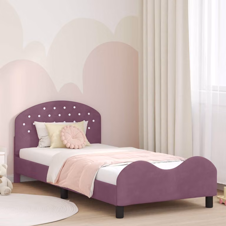 Struttura letto per bambini vidaXL in velluto viola con testata, L/P/H: 90 x 190 cm