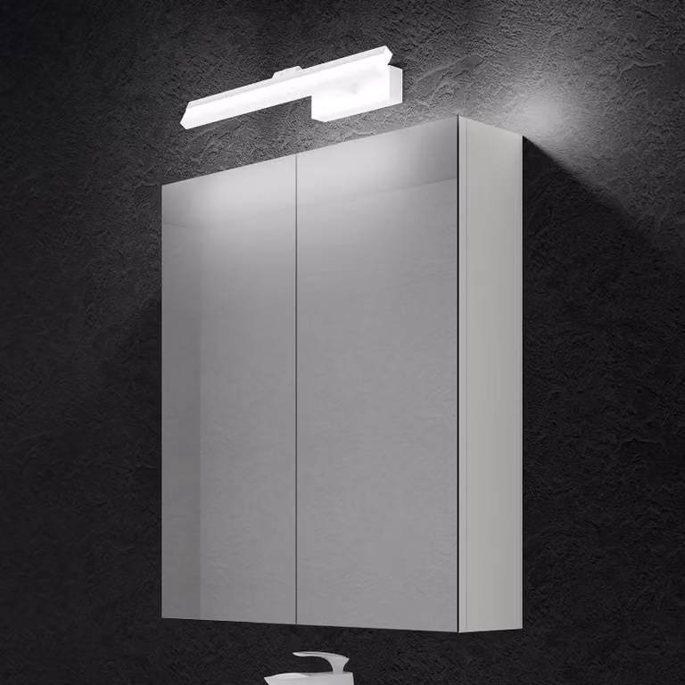 doporro Armadietto a Specchio 60x15x70cm con Lampada da Specchio LED per Bagno 40cm, 9W 6000K, Specchiera Bagno Mobilettto da Parete Bianco con 2 Ante e Applique Specchio Bianco, Spiegelschrank 02