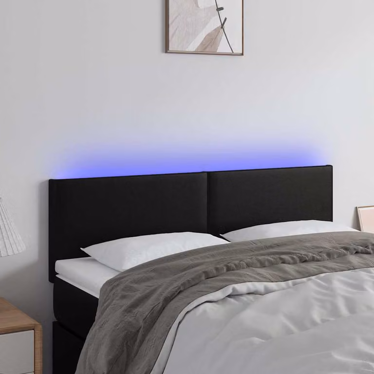 Testiera per letto vidaXL in similpelle nera con illuminazione LED e porta di ricarica USB, L 144 x P 5 x H 78/88 cm