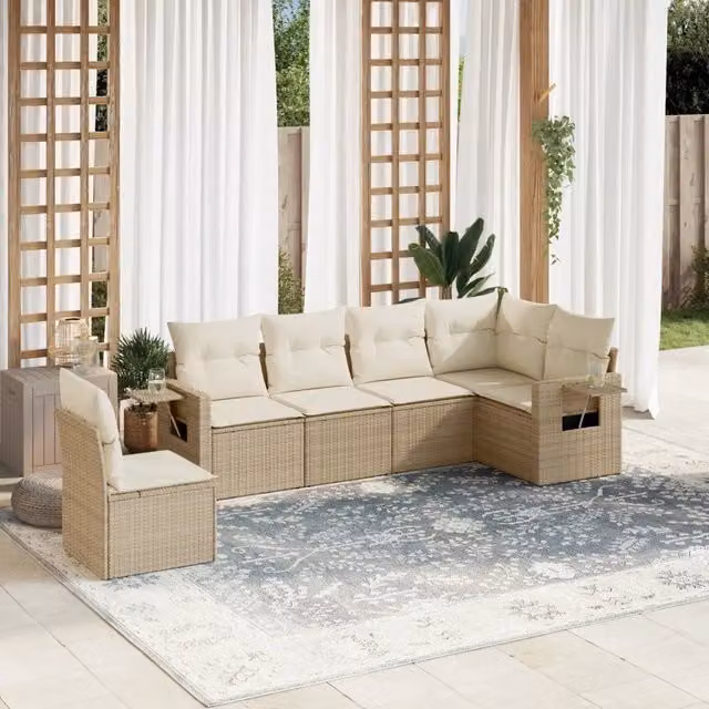 Set Divano da Giardino 6 pz con Cuscini Beige in Polyrattan 3252565