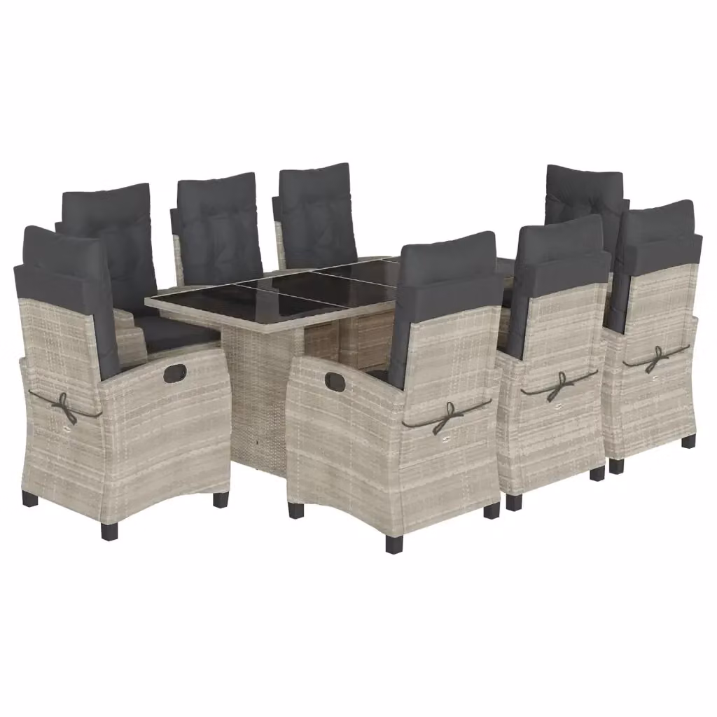 Set da pranzo da giardino vidaXL in polyrattan con piano in vetro, 9 pezzi, grigio antracite – 2