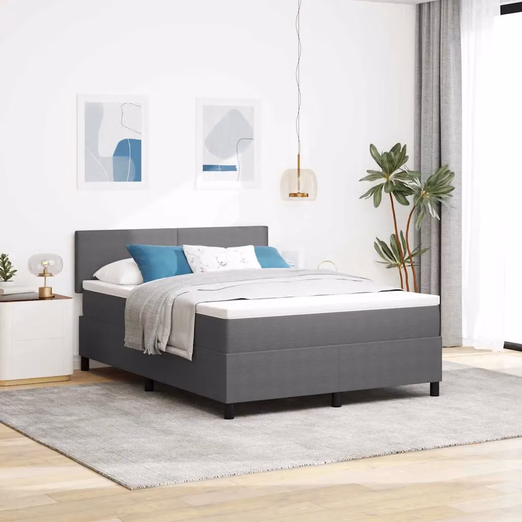 Letto a molle con testiera vidaXL in tessuto, Grigio e Bianco, L/P/H: 200 x 140 x 88 cm