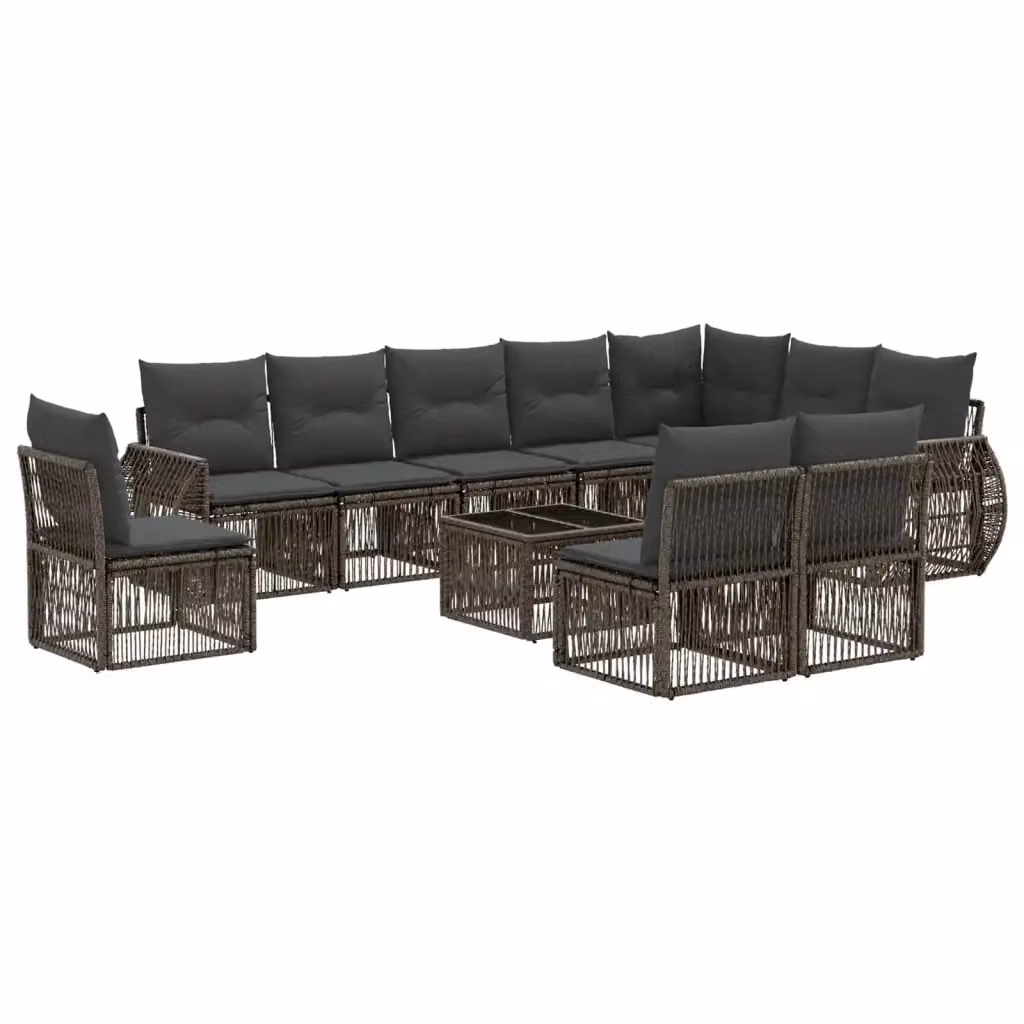 Set Divano da Giardino a Forma a U vidaXL in Polyrattan Grigio e Antracite con Tavolino e Cuscini, 11 Pezzi – 2