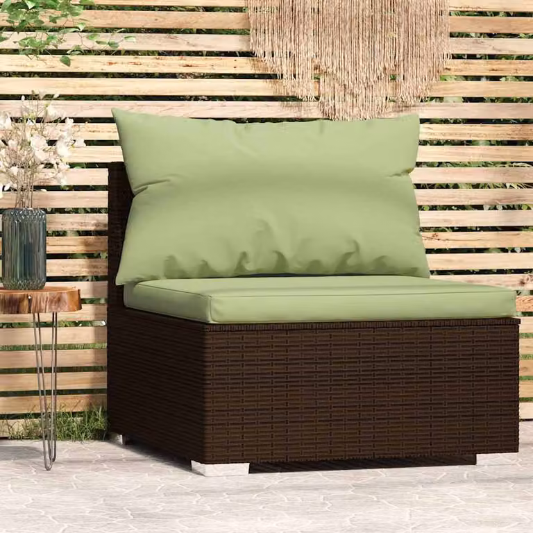 vidaXL Divano Centrale da Giardino in Polyrattan Marrone con Cuscini