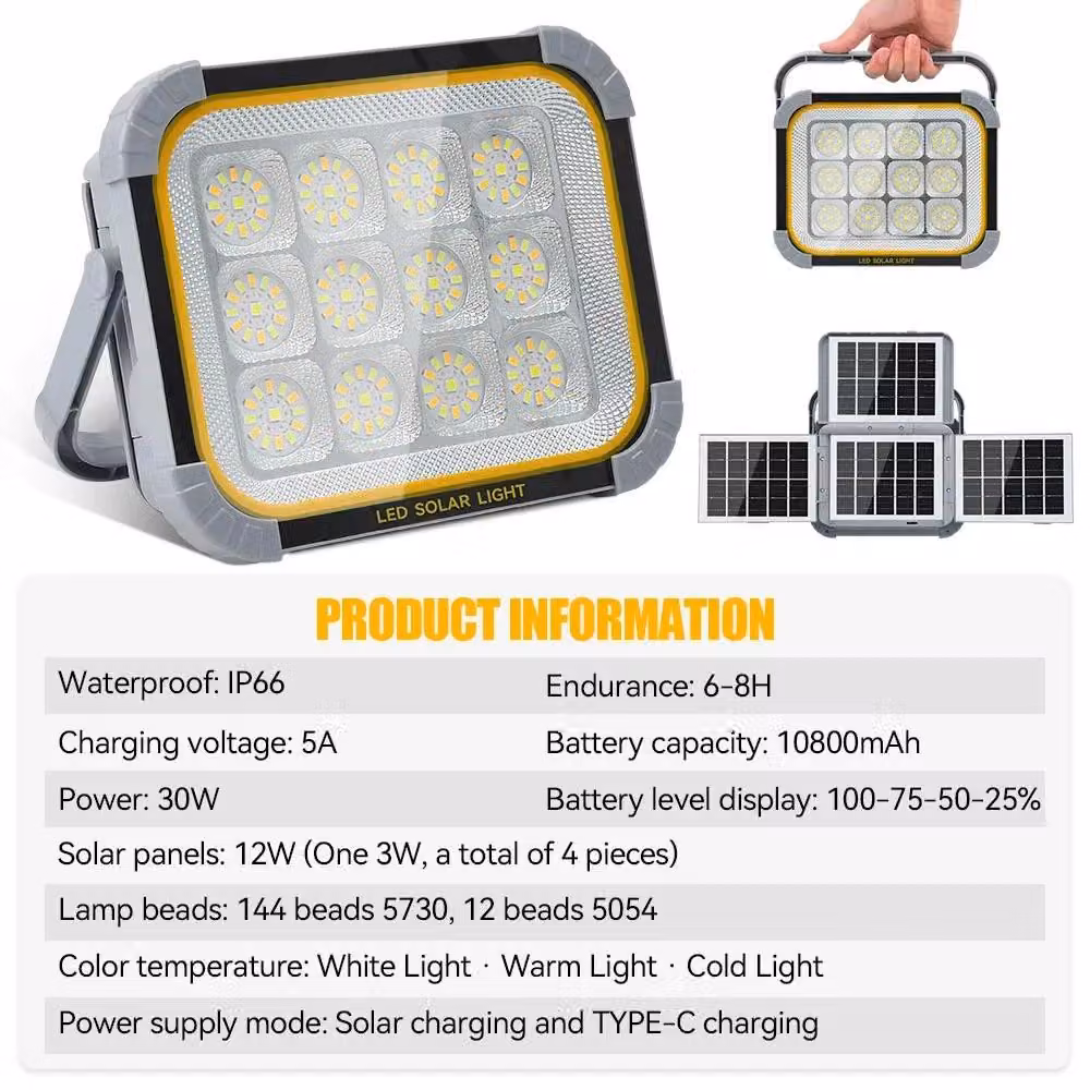 Lampada solare - Faretto LED - Senza sensore PIR - Alimentazione a energia solare - Grado di protezione IP65 (resistente all'acqua) - Dimmerabile - Alluminio - Adatta per parete, giardino e cortile