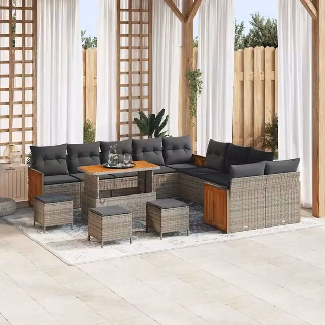 Set Divano da Giardino Moderno vidaXL a Forma a U con 11 Posti, Grigio, in Metallo e Tessuto con Cuscini Inclusi – 1