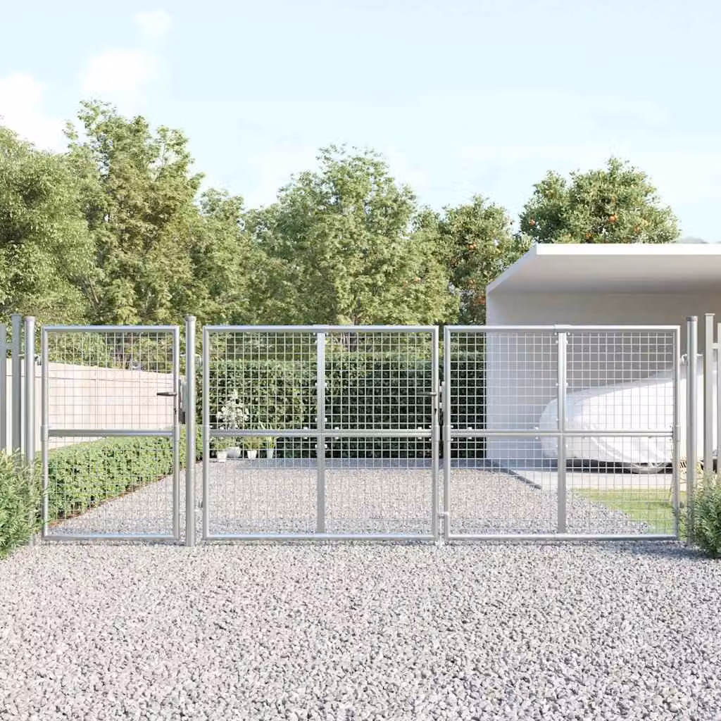 vidaXL Cancello da Giardino a Doppia Antea in Acciaio Zincato Argento L: 400 cm, H: 125 cm