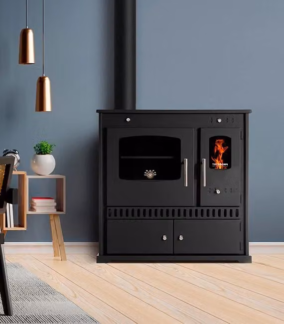 PROMETEY Perfect Eco 7 kW piastra in ghisa cucina a legna Stufa a sinistra