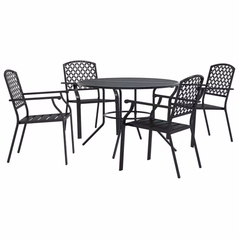 Set Sedie Giardino Impilabili 5pz Antracite Acciaio Verniciato