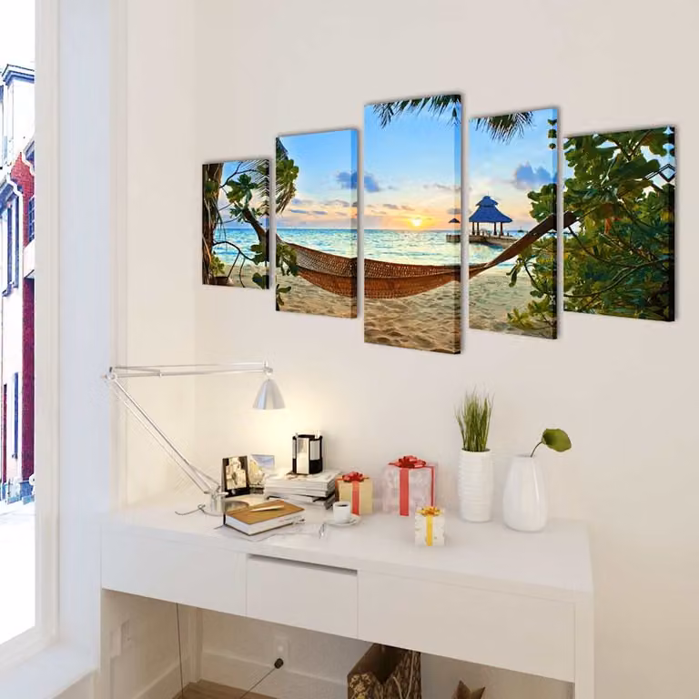 vidaXL Stampa su Tela da Muro Spiaggia di Sabbia con Amaca 100x50 cm