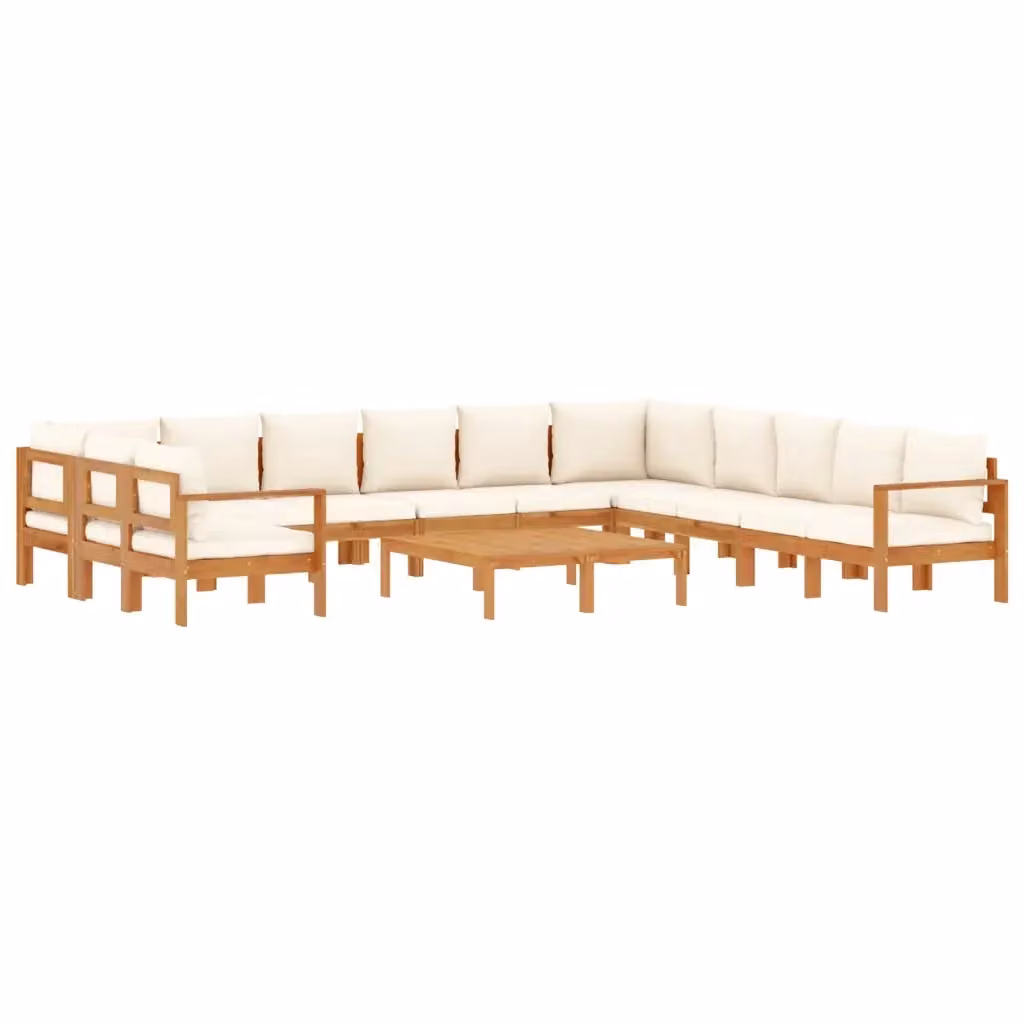 Set Divano da Giardino a Forma di U vidaXL in Legno di Acacia con 9 Pezzi e Cuscini Beige e Bianchi – 2