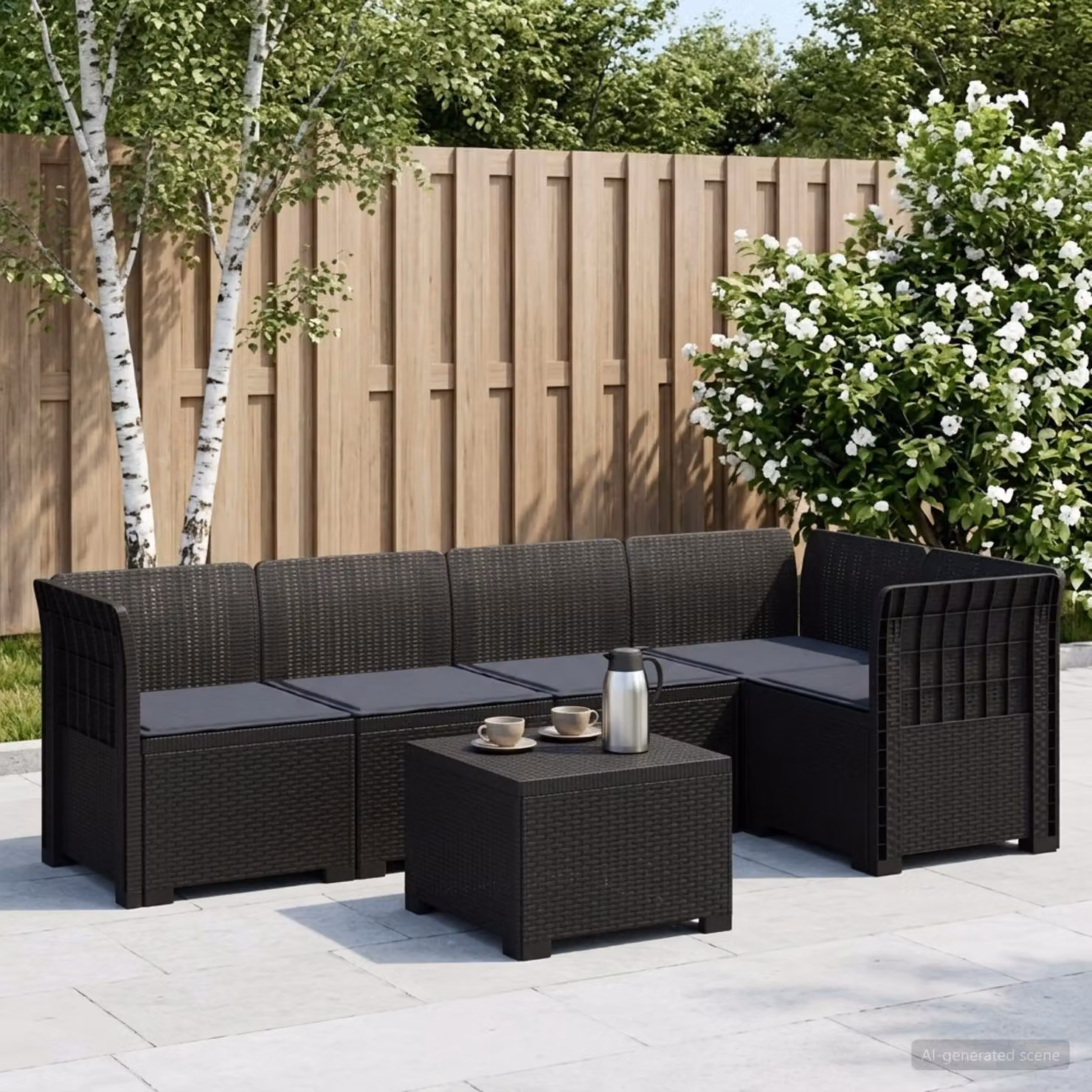 Set da giardino vidaXL a forma di L con divano da 3 posti, elemento angolare, tavolino da caffè e cuscini, stile moderno in polyrattan color antracite e grigio