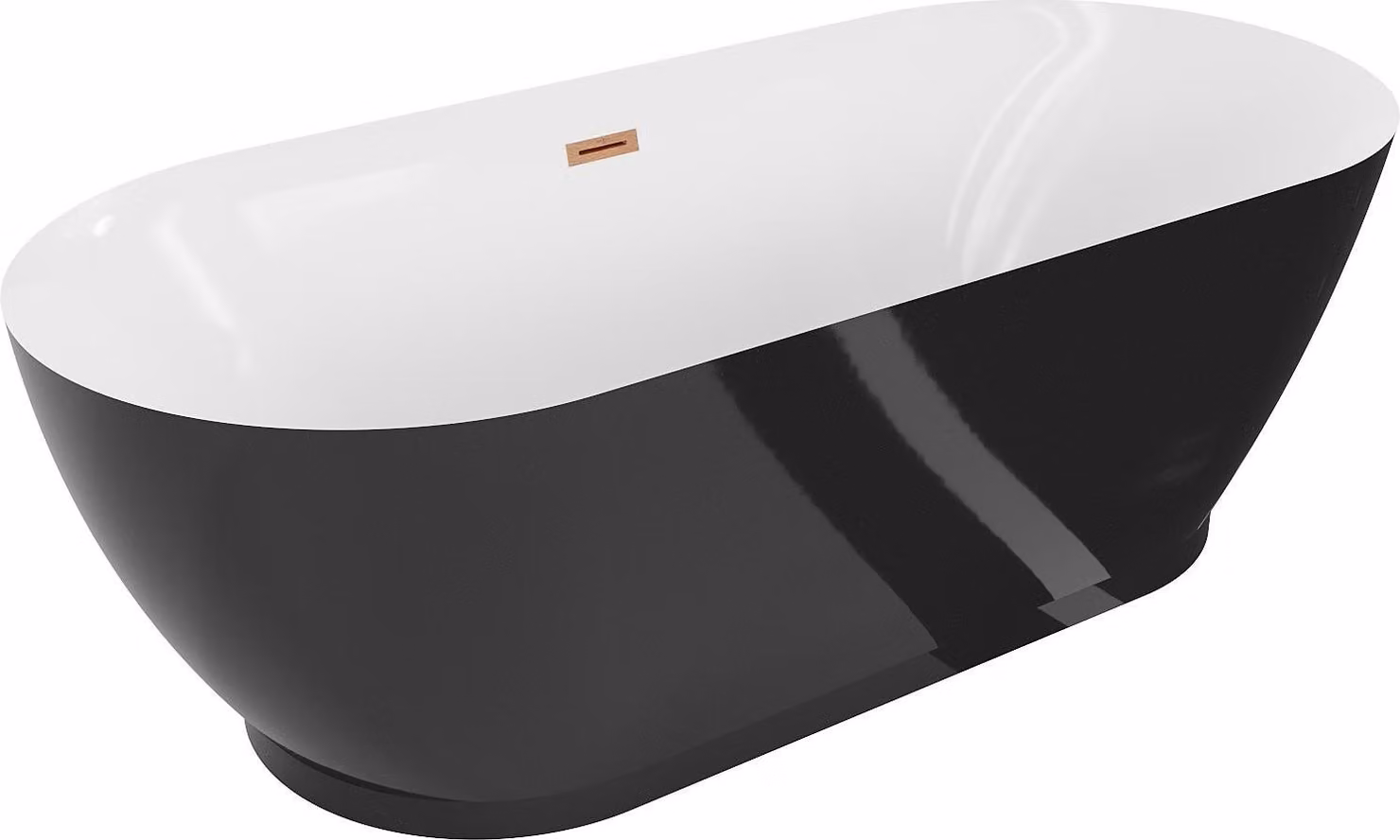 Mexen Roxy vasca da bagno freestanding 180 x 85 cm, bianca/nera, troppopieno in rame spazzolato - 51201808575-65