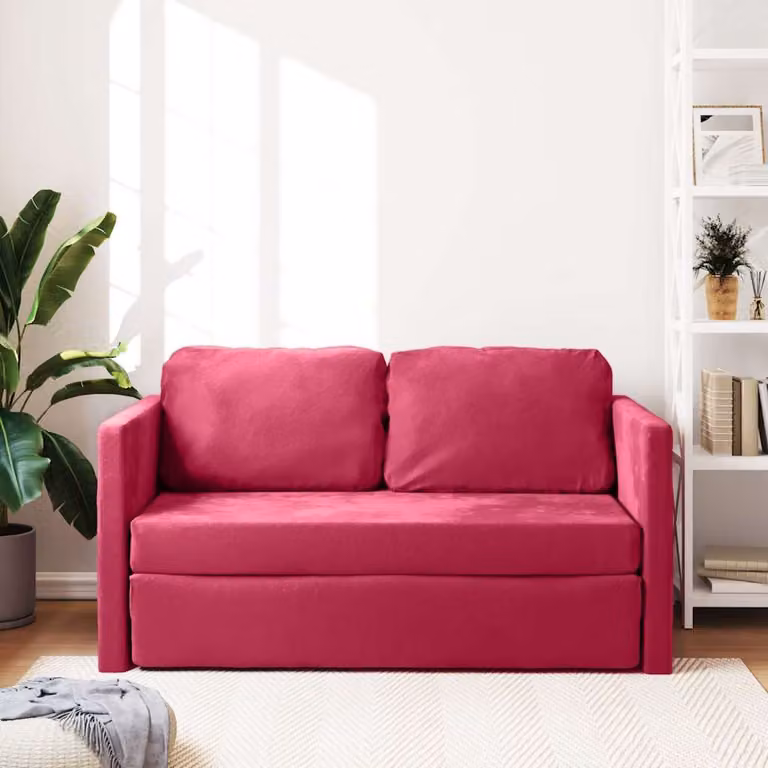 vidaXL Divano Letto 2 in 1 in Velluto Rosso, L: 122 cm, P: 204 cm, H: 55 cm