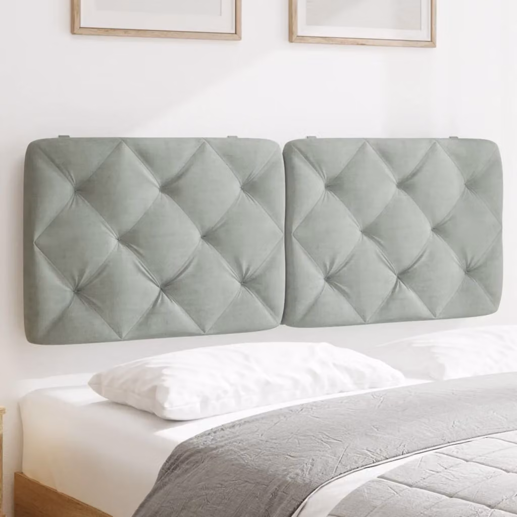 Cuscino Testiera vidaXL in Velluto Grigio Chiaro, Larghezza: 137 cm