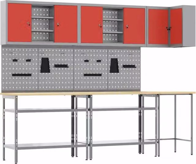 Set di mobili da lavoro con lo scaffale 10 pz Rosso e Grigio 3321517