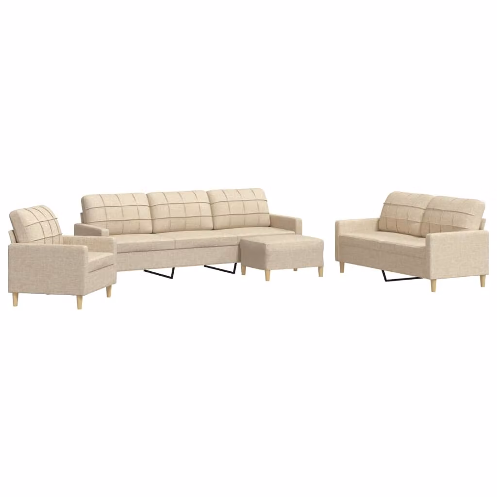 Maison Exclusive - Set divano 4 pezzi con poggiapiedi in tessuto color crema