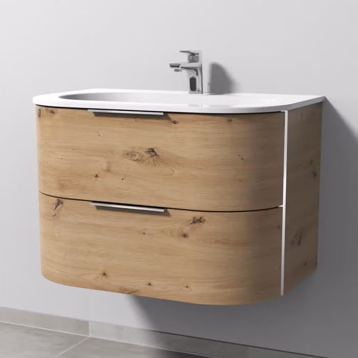 Sanipa 4balance: lavabo in Vetroceramica + mobile sottolavabo da 80 cm con 2 cassetti e maniglia