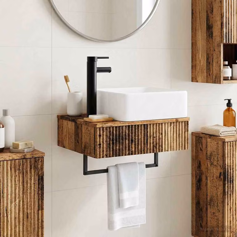 Lavabo da parete vidaXL in legno antico color marrone L 50 x P 41 x H 39 cm