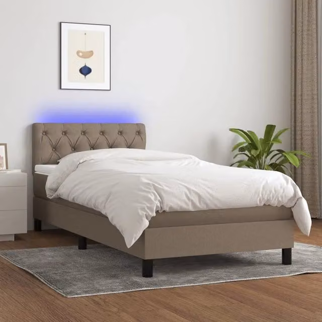 Letto a Molle con Materasso e LED-Struttura Letto con Materasso Tortora 80x200 cm in Tessuto 448100