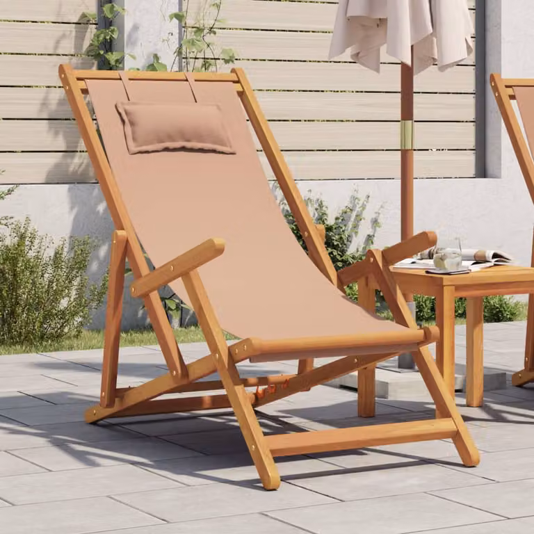 Sedia pieghevole da esterno vidaXL in legno massello trattato e tessuto beige per giardino e terrazzo