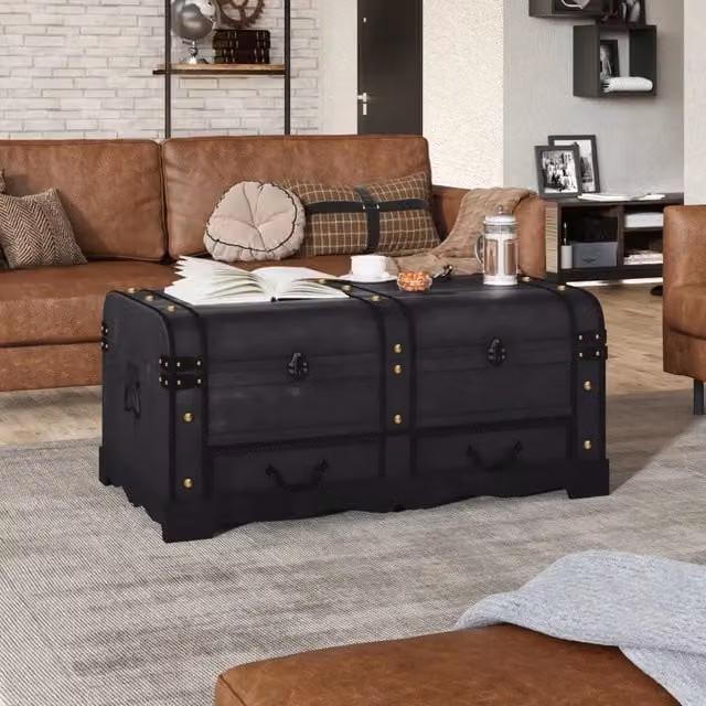 Baule del Tesoro in Legno Vintage Nero vidaXL – 1