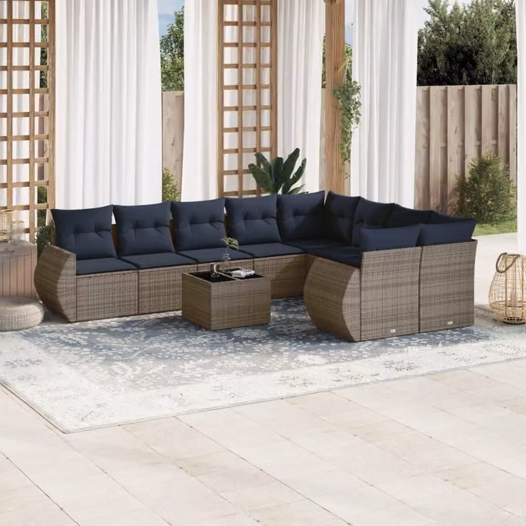 Maison Exclusive - Set divano da giardino 10 pezzi con cuscini, grigio, polyrattan