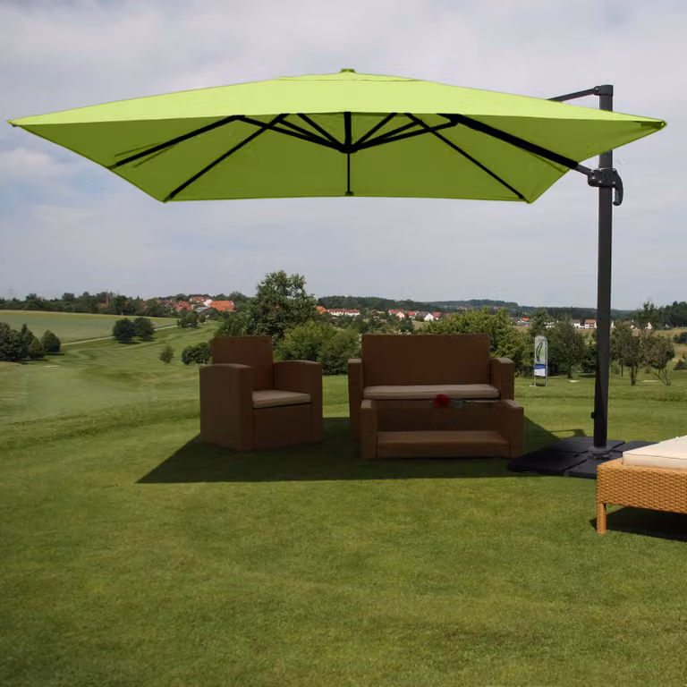 Ombrello semaforo gastronomico HWC-A96, 3x3m (Ø4,24m) poliestere alluminio/acciaio 23kg ~ verde con supporto, girevole