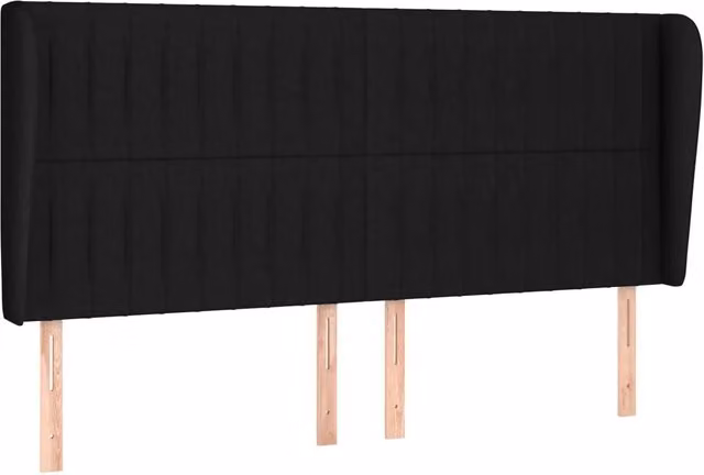 Testata ad orecchio nera in tessuto con struttura in legno di larice L: 203 cm, P: 23 cm, H: 118/128 cm