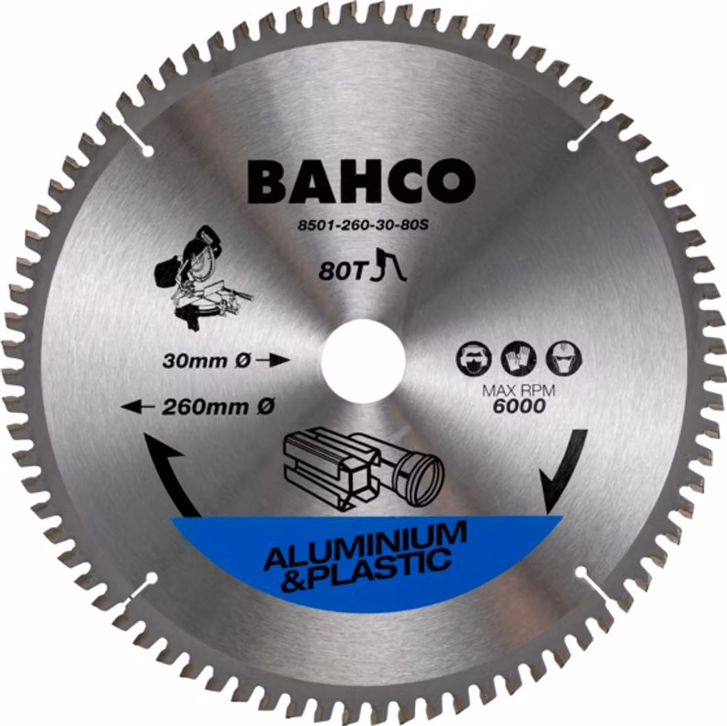 Lama per sega circolare Bahco, 260 mm, 80 denti, diametro interno 30 mm, per alluminio e plastica, per troncatrici