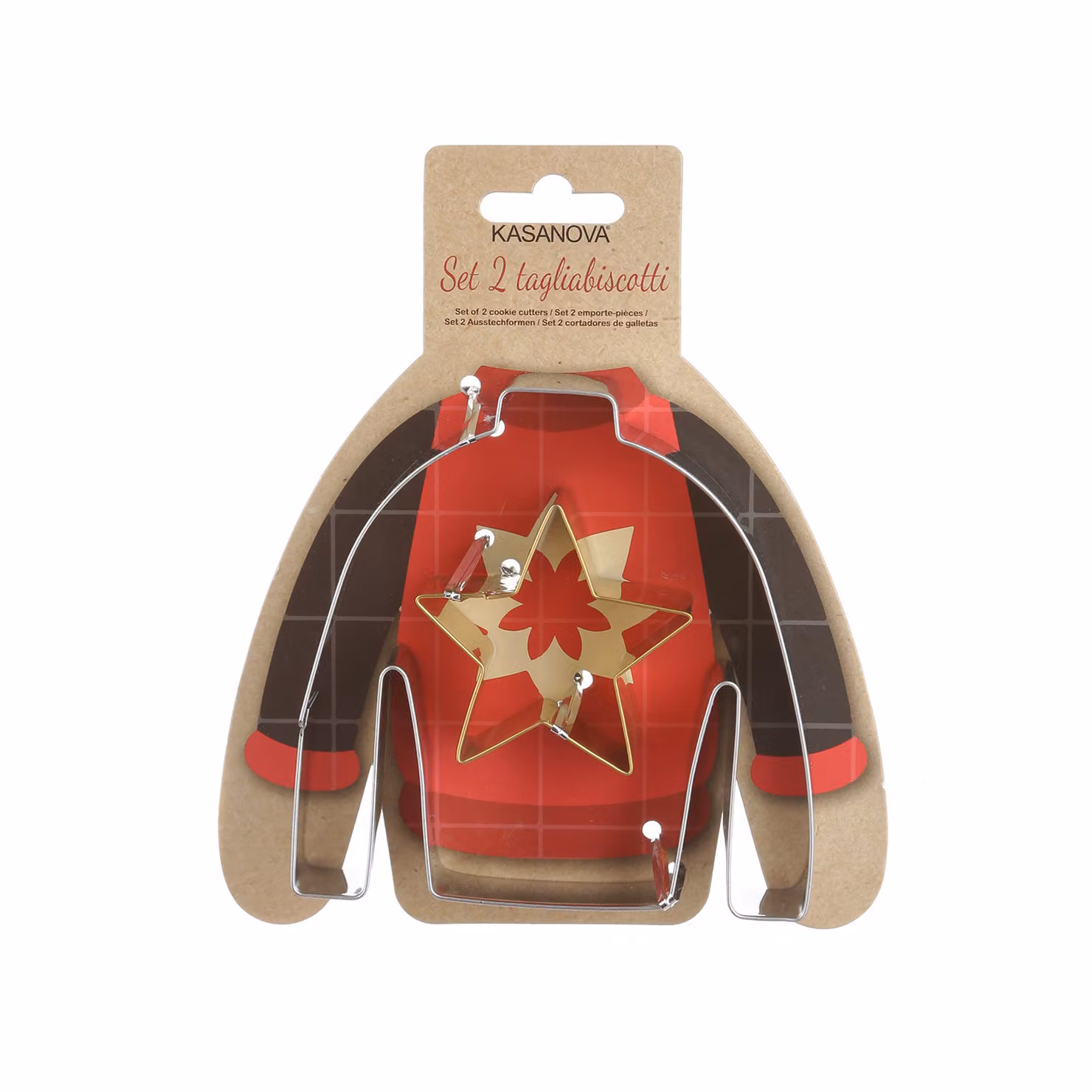 Set di 2 formine tagliabiscotti Kasanova a tema Natale con stella e maglione in acciaio inossidabile argento – 2