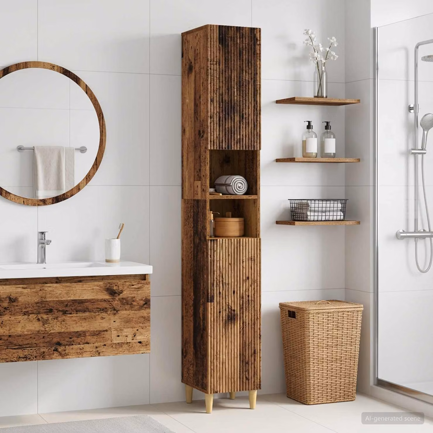 Armadio da bagno vidaXL ARNHEM in legno marrone con ripiano aperto e ante a battente
