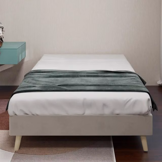 Letto Minimal in velluto beige senza testiera e materasso L/P/H: 90 x 200 cm – 1