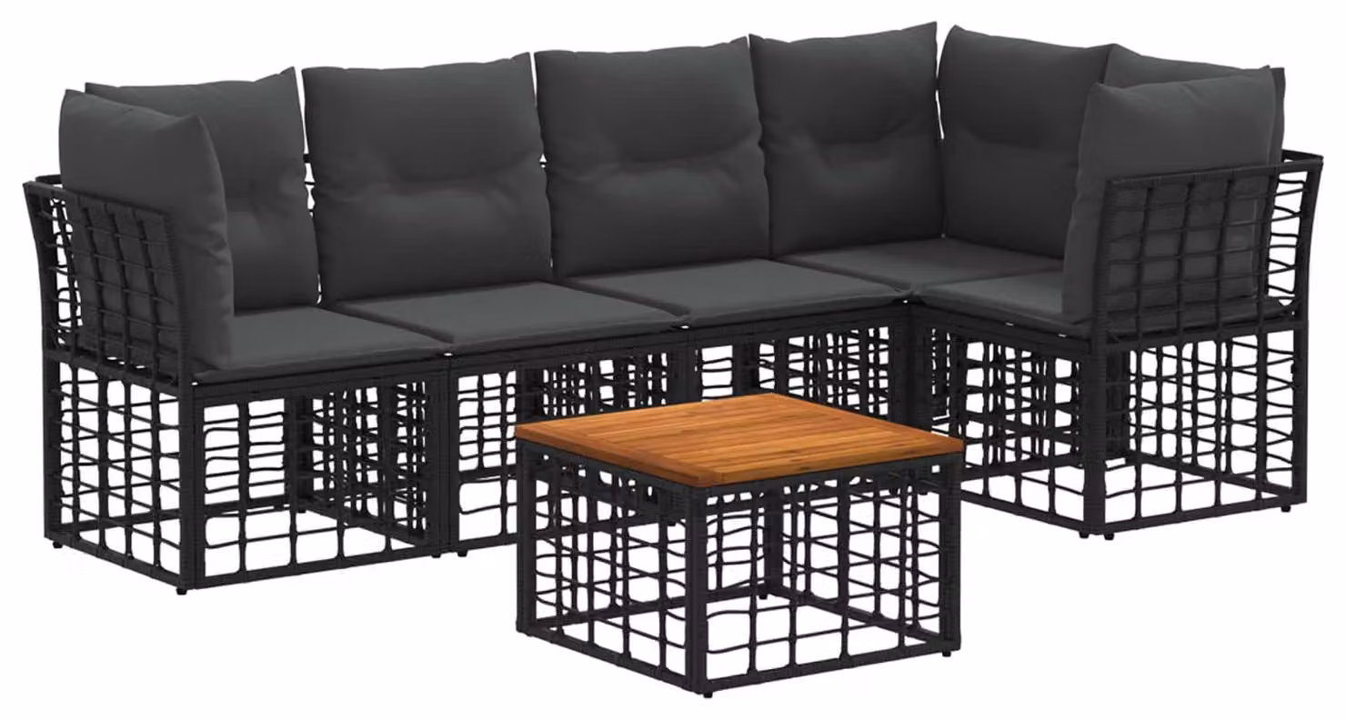 Set di divani da esterno 6 pcs Nero e Grigio scuro Poliestere