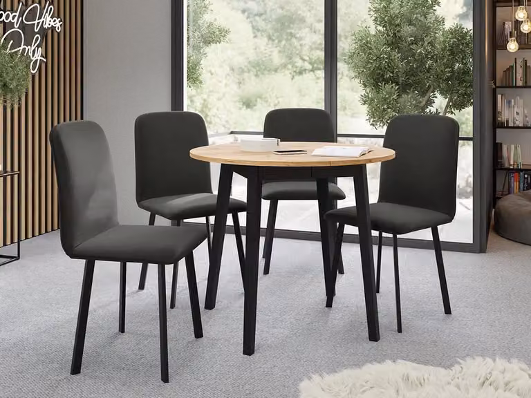 Tavolo da pranzo rotondo piccolo 90 cm DIAMENT 2 - rovere kraft oro / nero