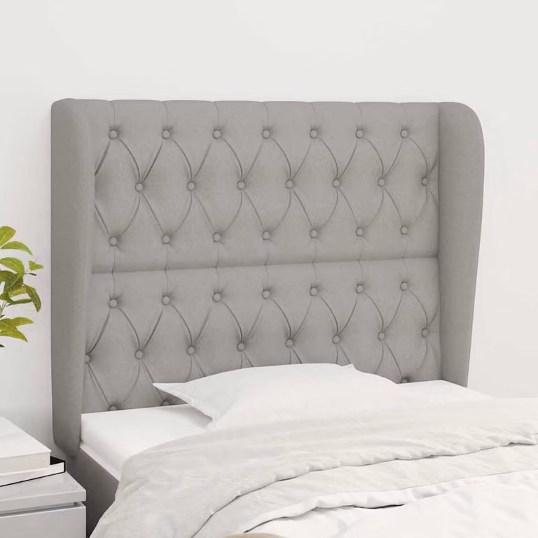 Testiera ad orecchio vidaXL in tessuto grigio chiaro con struttura in legno e pannello imbottito L: 93 cm, P: 23 cm, H: 118-128 cm
