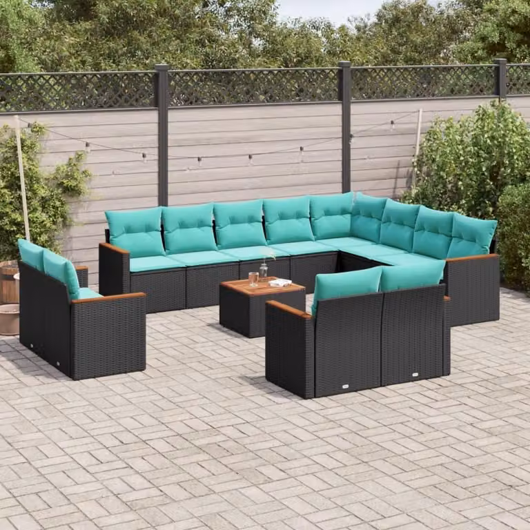Maison Exclusive - Set da giardino 13 pezzi con cuscini, polyrattan nero