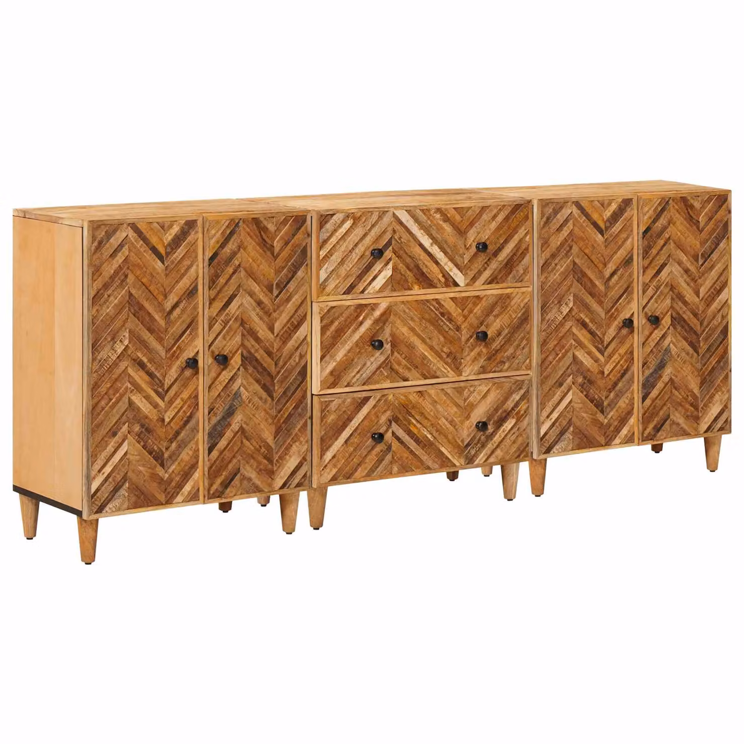 Set di 3 armadi da stoccaggio vidaXL in legno di mango marrone, design moderno con ante a battente e ripiani interni, L/P/H: 60 x 33,5 x 75 cm