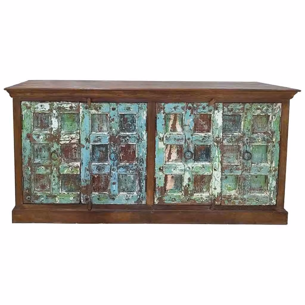Credenza artigianale in legno Wanderlust Deco blu multicolore L: 212 cm, P: 52 cm, H: 98 cm – 2